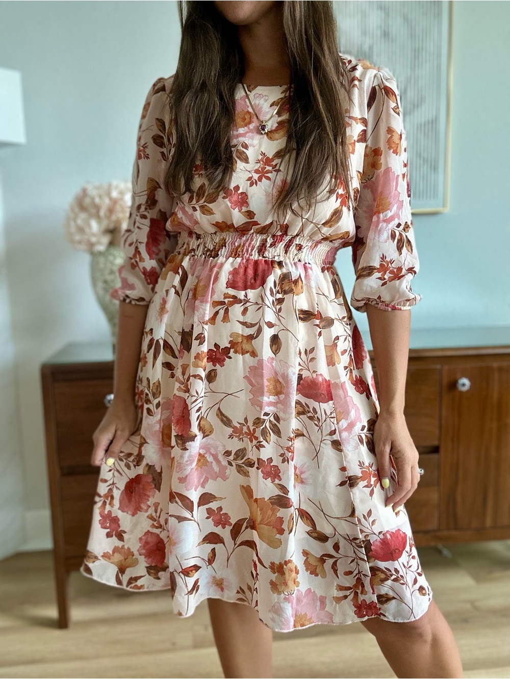Kate and Lily Floral Long Sleeve Smocked Waist Dress Size 6
